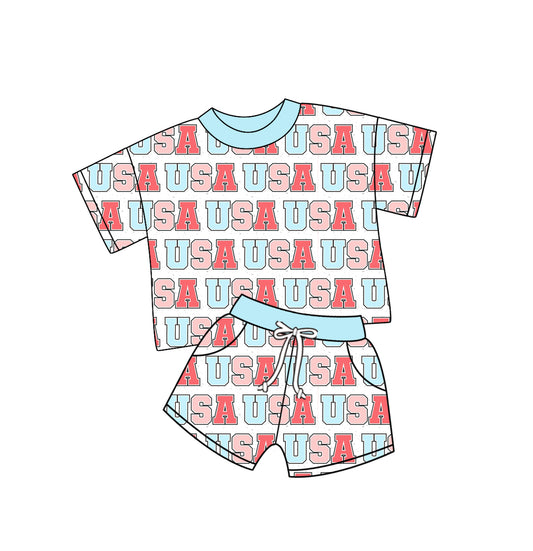 12.31 custom each style moq 5eta 4-6week Sibling Sister USA baby girls short sleeve shorts sets 1 and sets 2 match design