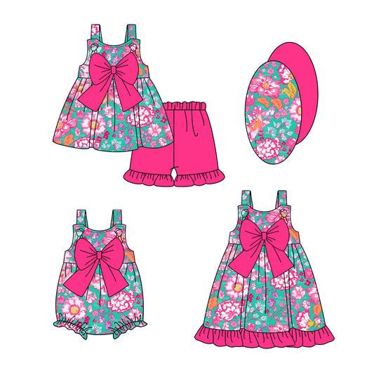 1.6 custom each style moq 5eta 4-6week Sibling Sister floral baby girl short sleeve shorts sets and dress and rompers match family design