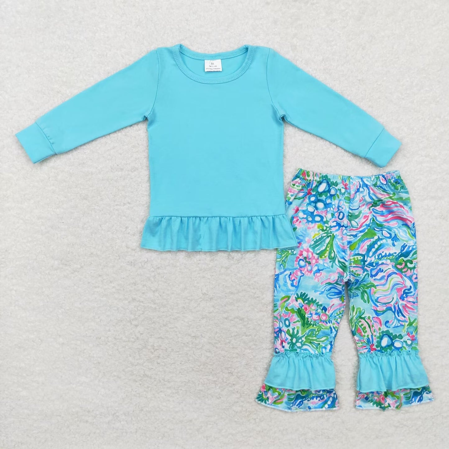 RTS NO MOQ ETA 5/7days Arrived GLP1458 solid sky blue long-sleeved seagrass trousers set