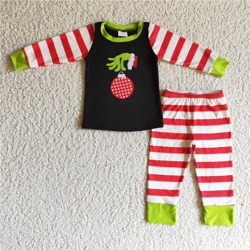 RTS NO MOQ（In Stock ) BLP0108 Embroidered Christmas long sleeve pants set