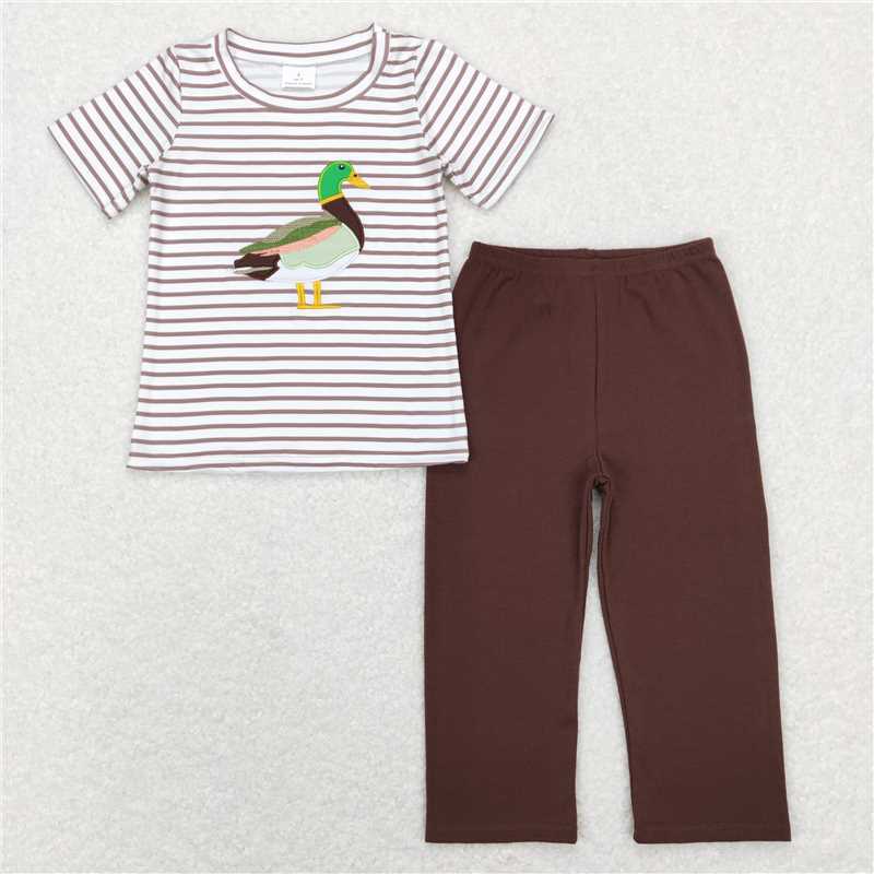 RTS NO MOQ Boys embroidery duck short-sleeved shirt pants clothing set-long-sleeved suit-crawling clothes mixed sizes