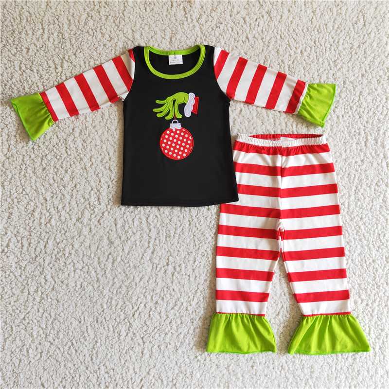 RTS NO MOQ（In Stock) GLP0284 Embroidered Christmas Long Sleeve Pants Set
