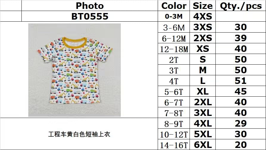 BT0555 Engineering vehicle yellow and white short-sleeved top