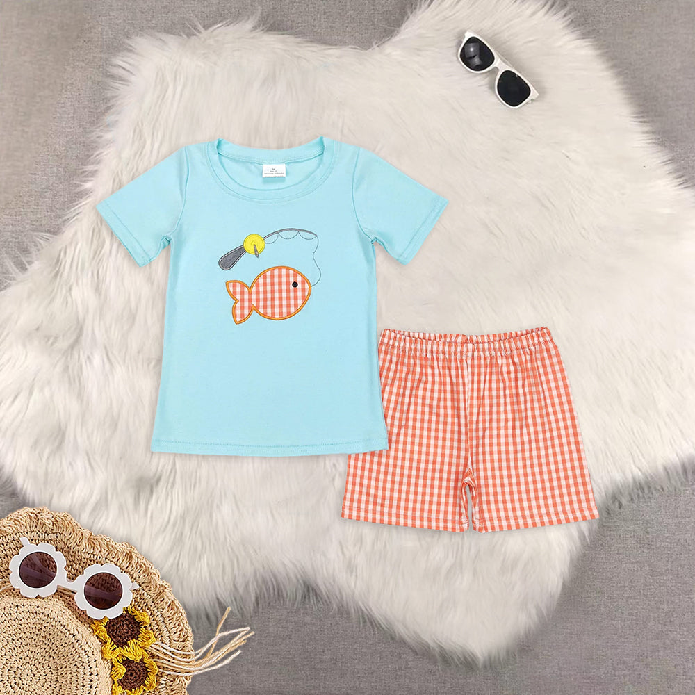 Baby Boys Blue Stripes Sibling Embroidery Summer Clothes Sets