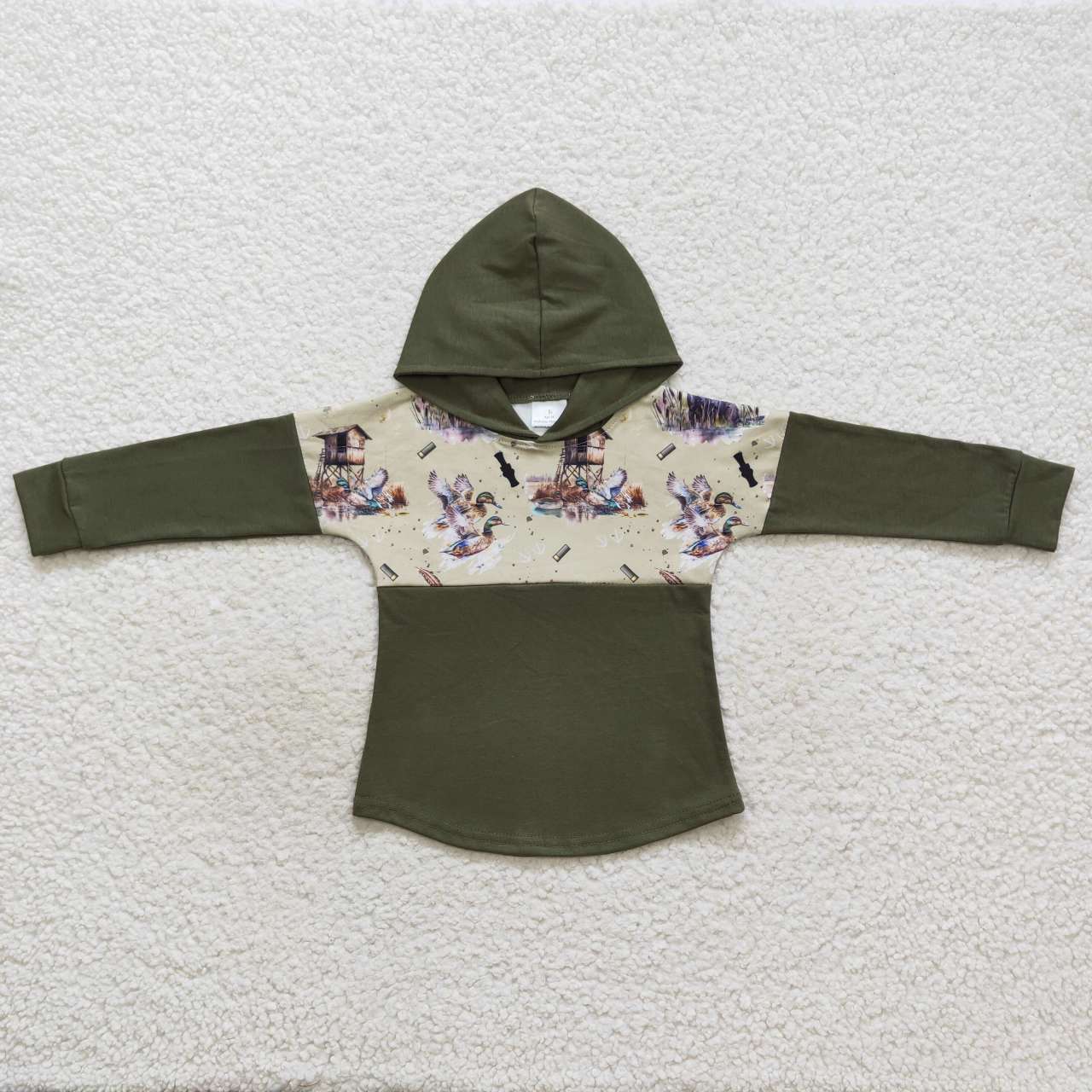 BT0317 Duck puppy military green hooded long-sleeved top