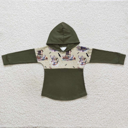 BT0317 Duck puppy military green hooded long-sleeved top