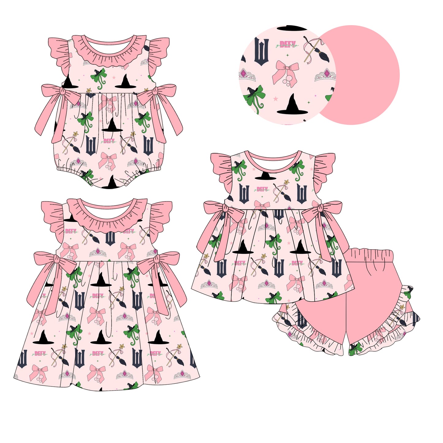 1.10 custom each style moq 5eta 4-6week Sibling Sister bow baby girl short sleeve shorts sets and dress and rompers match family design