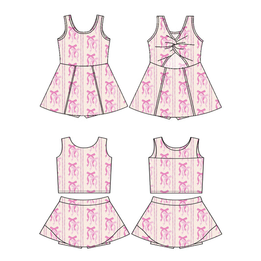 3.7 custom each style moq 5eta 4-6week Sibling Sister bow baby girls clothes Short Sleeve yoga dress 1 and dress 2 match family design