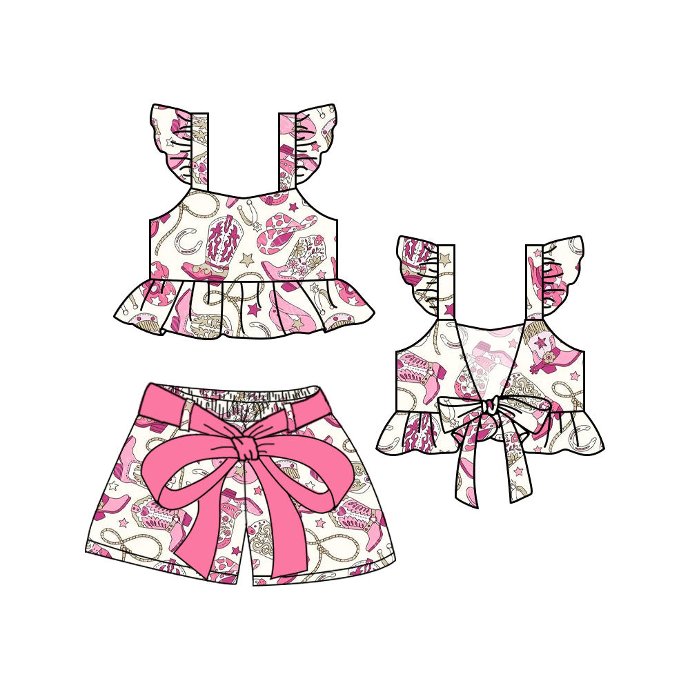 1.17 custom each style moq 5eta 4-6week Sibling Sister baby girls short sleeve shorts sets 1 and sets 2 and sets 6 match design