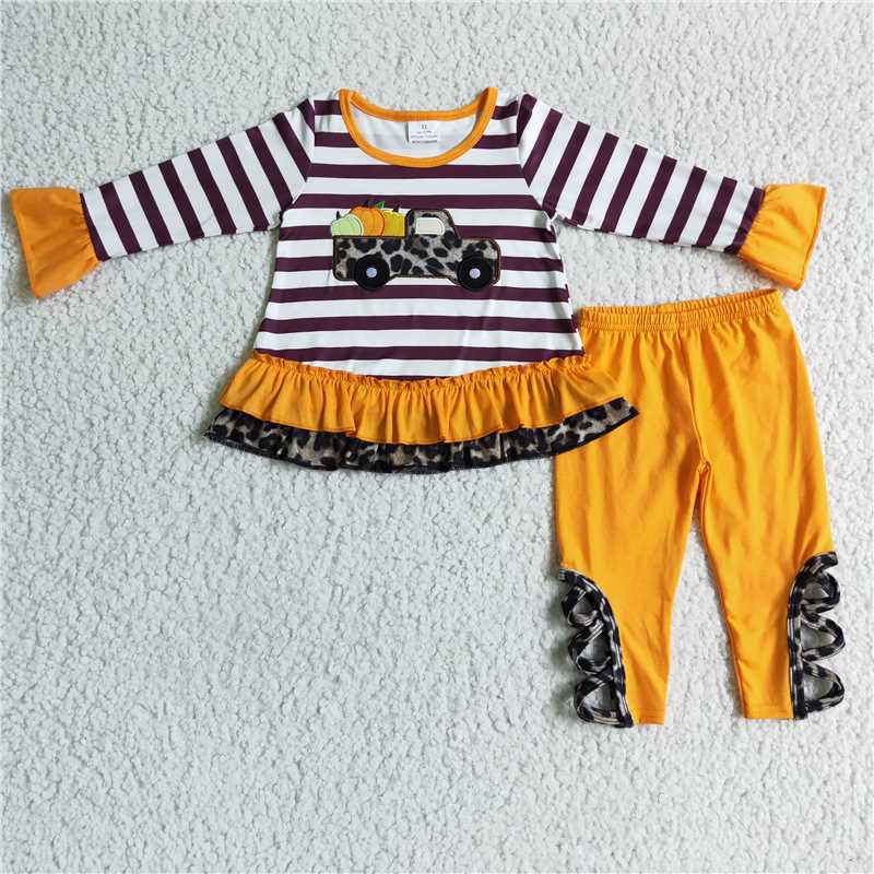 RTSEmbroidered pumpkin Embroidered striped trouser suit and romper