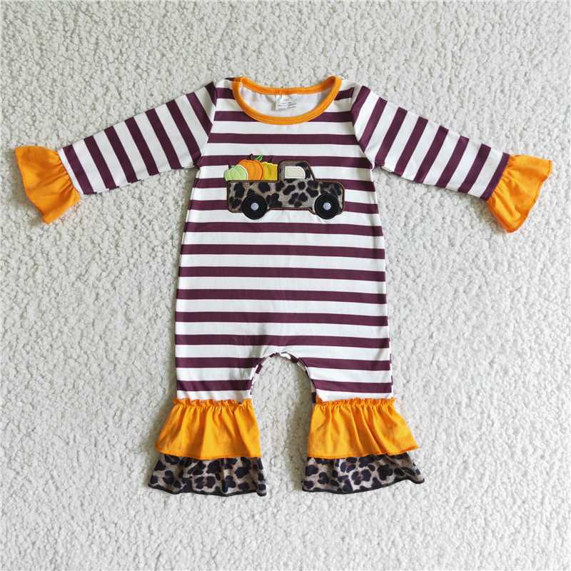 RTSEmbroidered pumpkin Embroidered striped trouser suit and romper