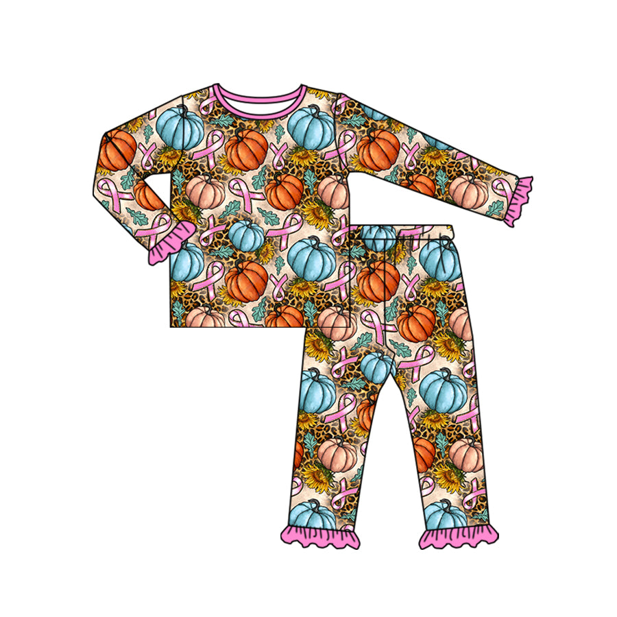 5.3custom each style moq 5eta 4-5week Halloween pumpkin sunflower leopleeves prints pink long sleeves long pants and baby romper