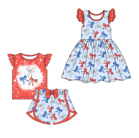 1.7 custom each style moq 5eta 4-6week Sibling Sister bow baby girl short sleeve shorts sets and dresses match design