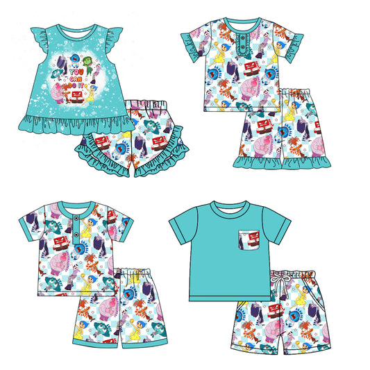 1.4 custom each style moq 5eta 4-6week Sibling Sister cartoon baby boy short sleeve shorts sets 1 and sets 2 and set 3 match design