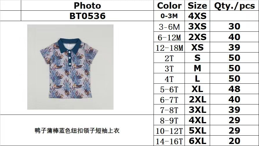 rts no moq BT0536 Duck Pu stick blue button collar short-sleeved top