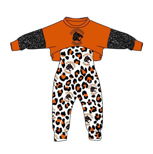 Custom moq 3 tat about 6-8 weeks baby girls clothes leopard long sleeve and long pants 2pcs suit