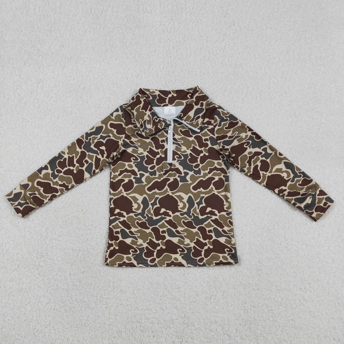 RTS NO MOQ（In Stock) Brown-green camouflage zip-up long-sleeved top