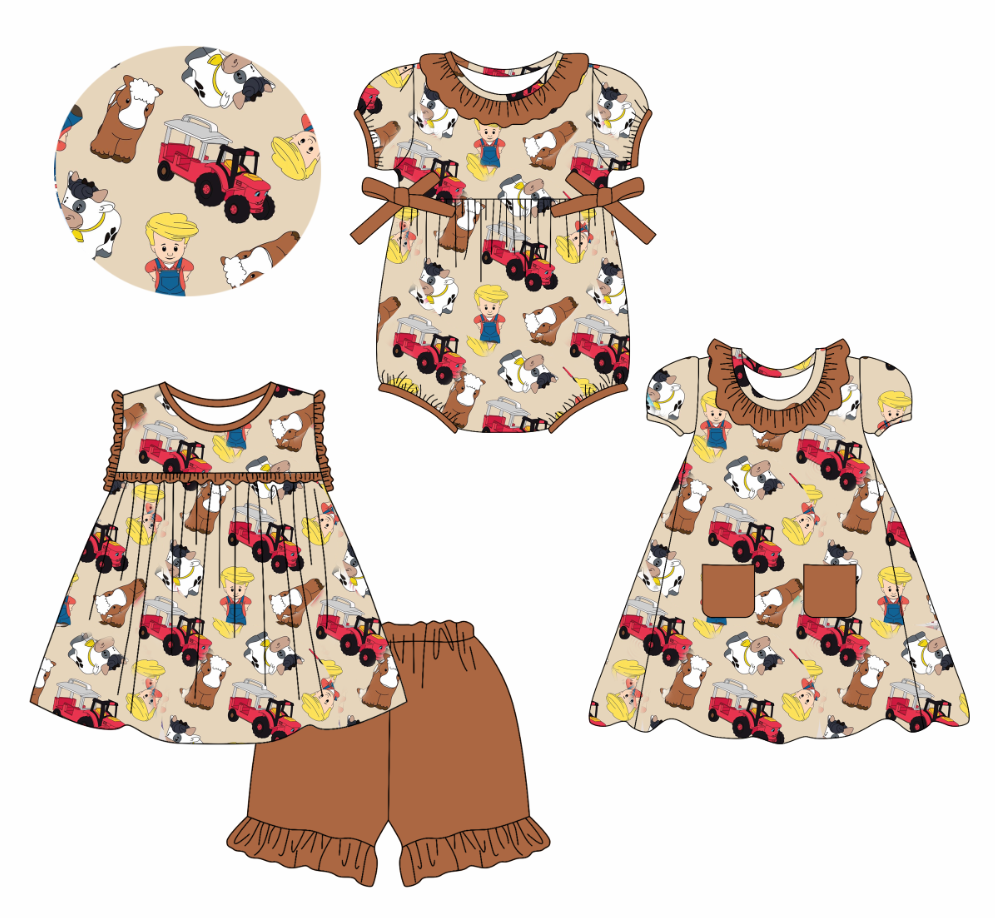 Custom summer cartoon baby girls clothes sets dress romper