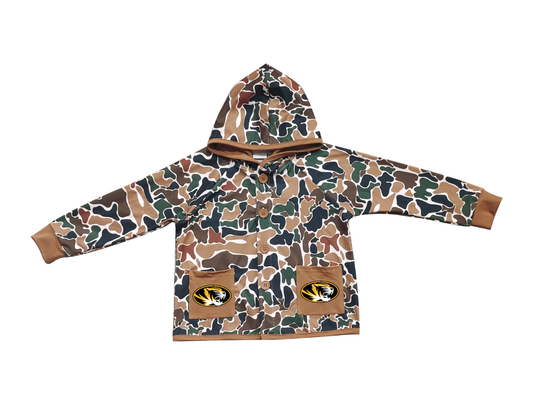 Custom moq 5 mix size milk silk baby boys clothes team summer camouflage button hooded long sleeve top-25.11.25