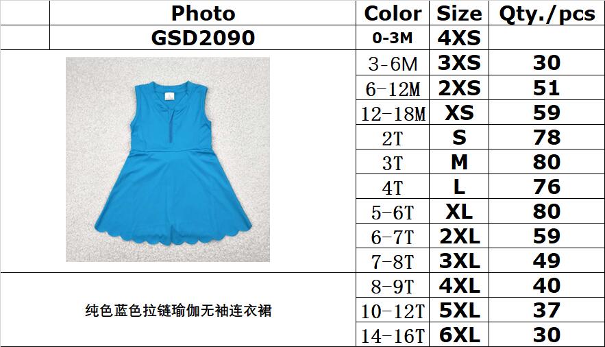 RTS NO MOQ GSD2090 Pure blue zipper yoga sleeveless dress