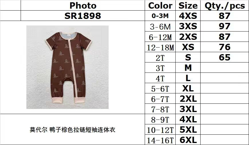 bamboo RTS no moq SR1898 Modal duck brown zipper short sleeve bodysuit