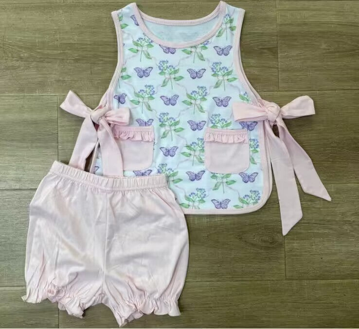 custom moq 5 eta 4-5 weeks baby girls clothes bow sleeveless shorts girls summer outfit