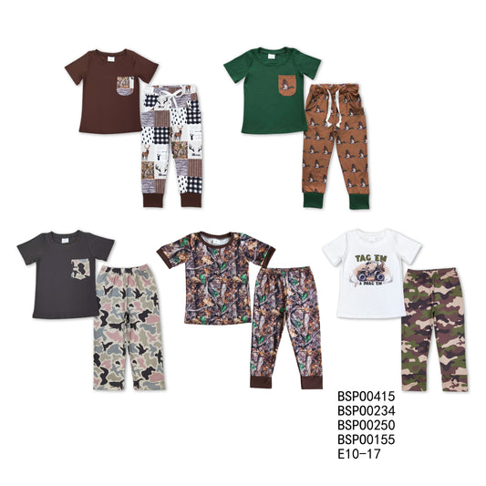 RTS NO MOQ Baby Boys Pocket Short Sleeve Top Camouflage Pants Set