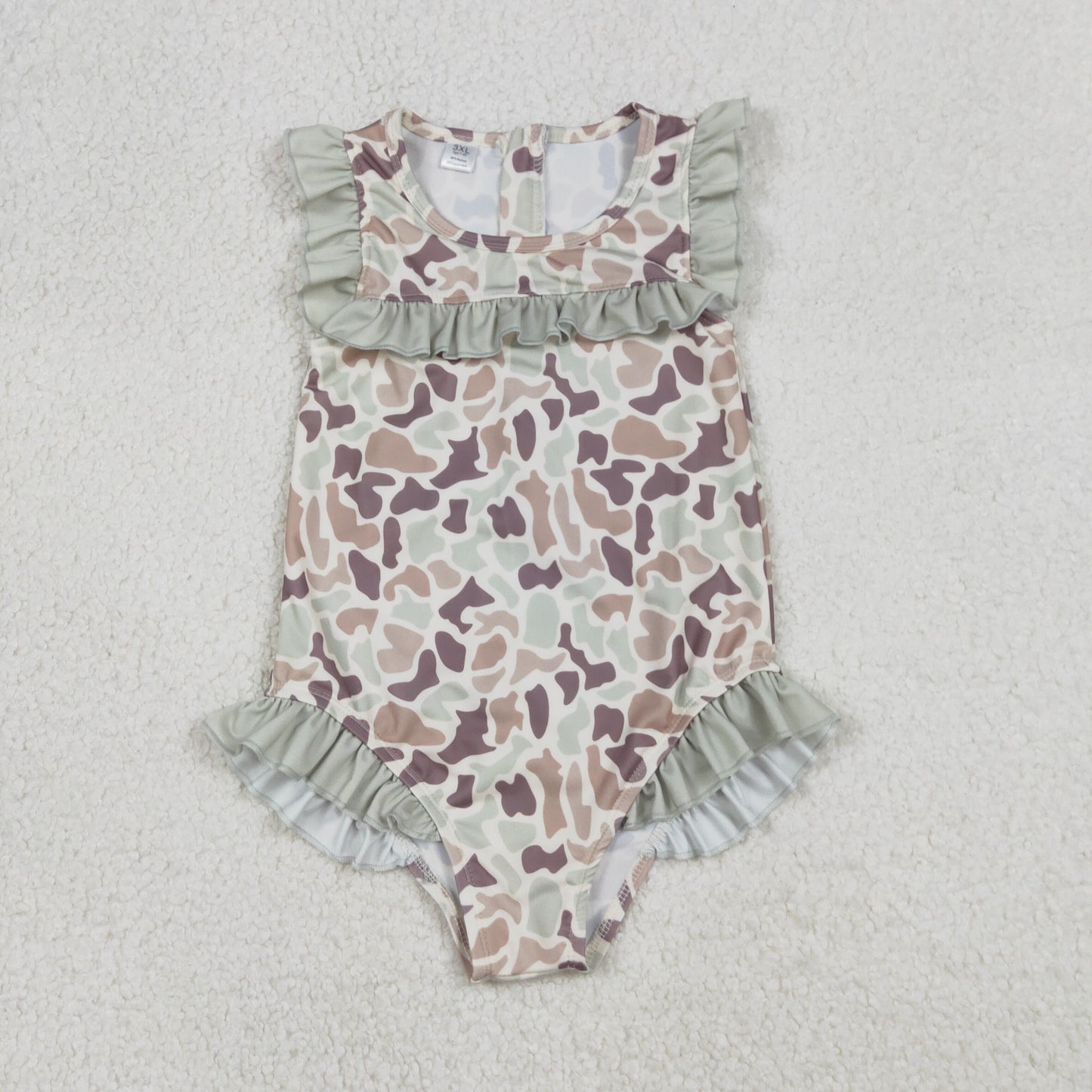 RTS NO MOQ（In Stock) S0595 Camouflage Light Green Lace Beige One-Piece Swimsuit