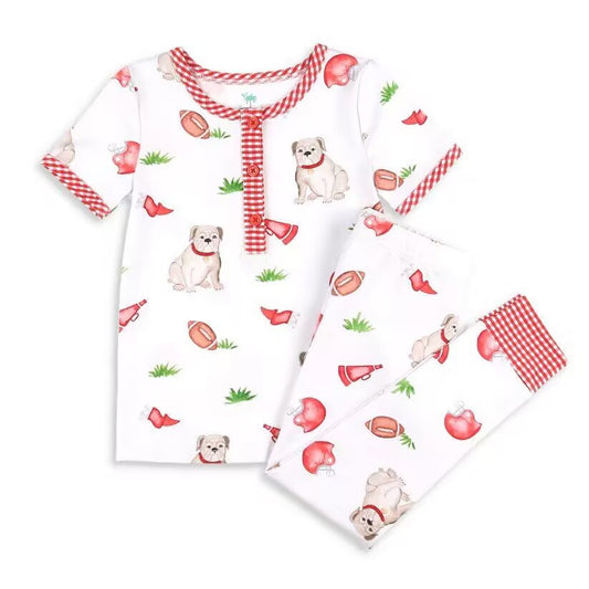 Custom moq 3 eta about 6-8 weeks  baby girls clothes puppy red Short Sleeve Long Pants Pajama Set