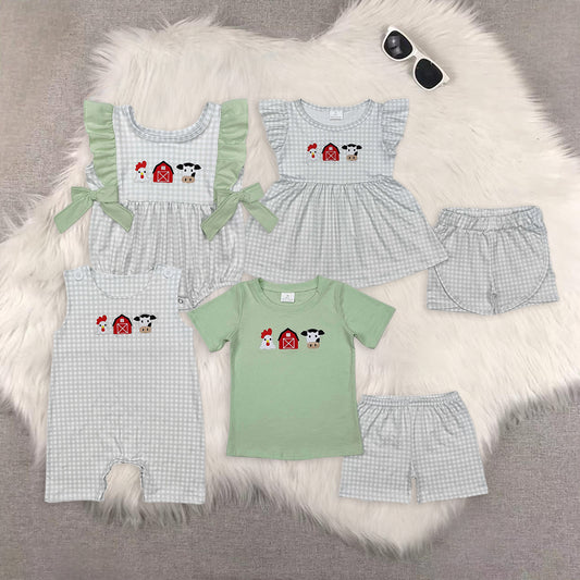 RTS NO MOQ Embroidery short-sleeved shorts suit & short-sleeved sets and romper