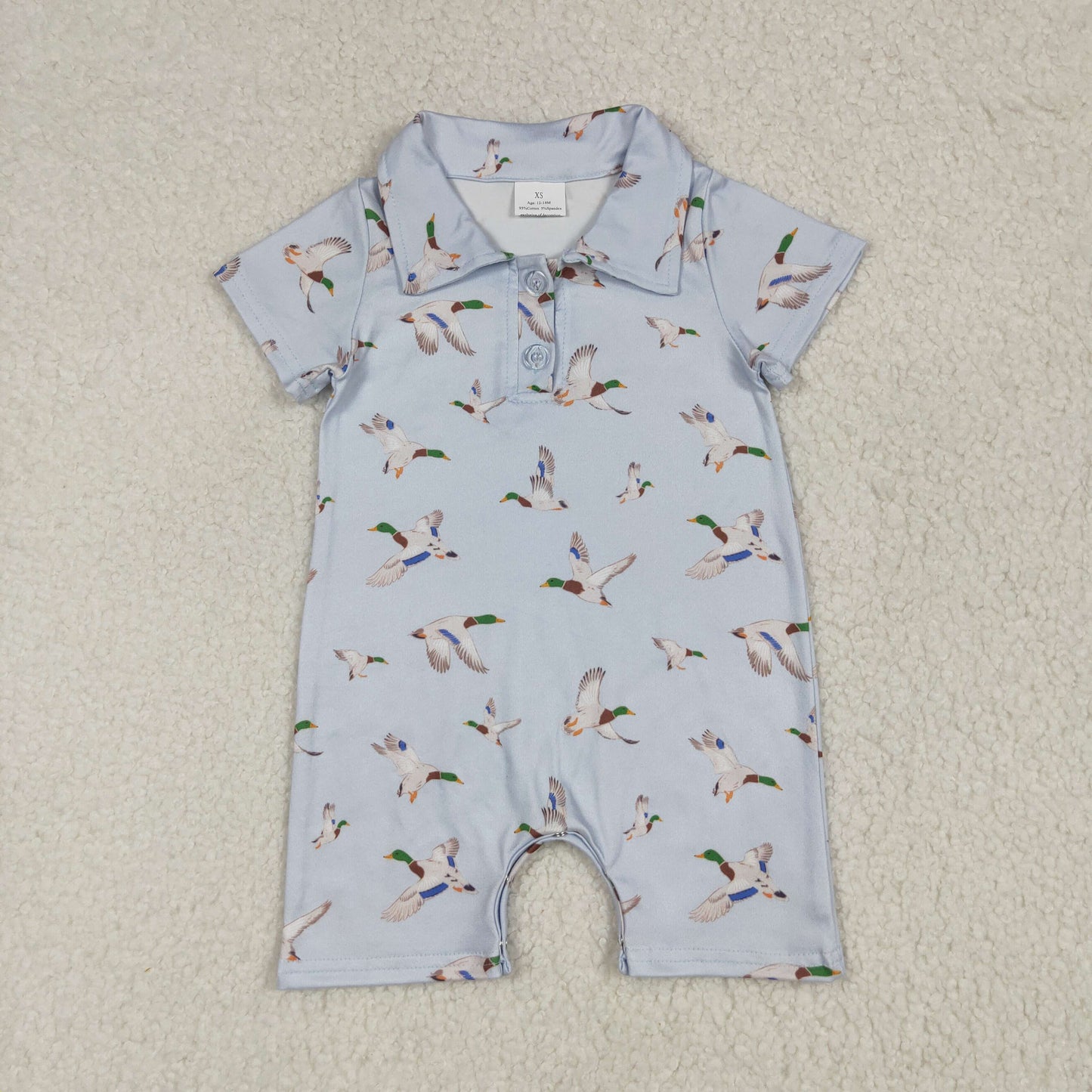 RTS NO MOQ SR3032 Blue short-sleeved jumpsuit with duck collar and buttons
