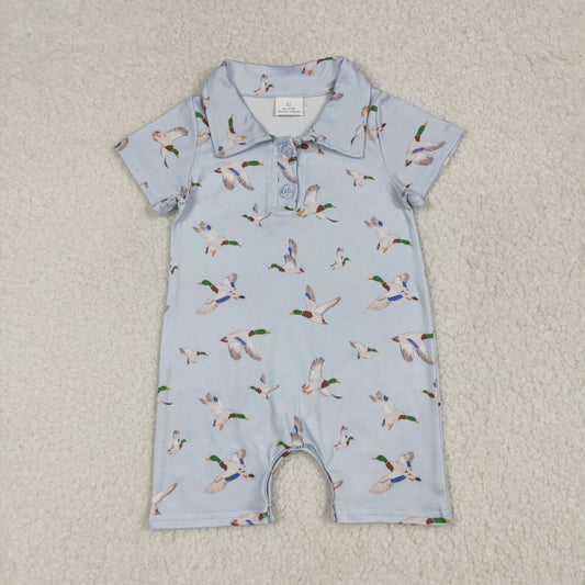 RTS NO MOQ SR3032 Blue short-sleeved jumpsuit with duck collar and buttons