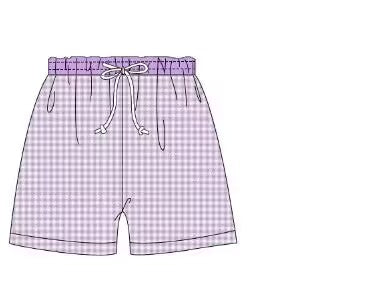 custom moq 5 eta 5weeks baby boys clothes purple grid swim trunks shorts