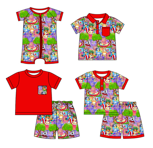 1.23 custom each style moq 5eta 4-6week Sibling Sister cartoon dog baby girl sets 1 and sets 2 and boy rompers and top match family design