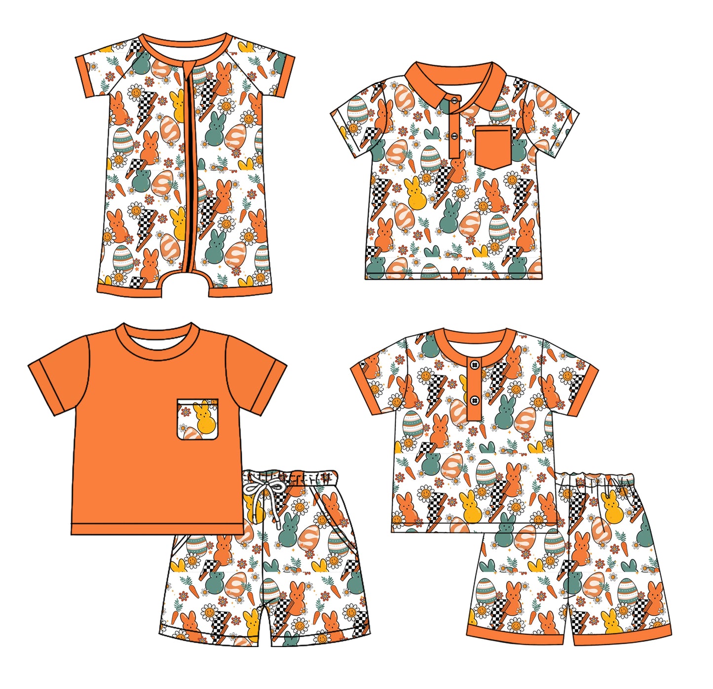 12.30 custom each style moq 5eta 4-6week Sibling Sister easter baby girl sets 1 and sets 2 and boy rompers and top match family design