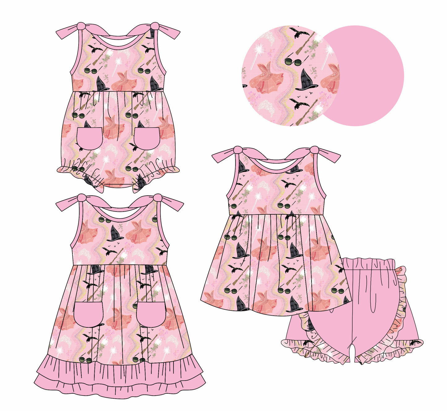 1.10 custom each style moq 5eta 4-6week Sibling Sister bow baby girl short sleeve shorts sets and dress and rompers match family design