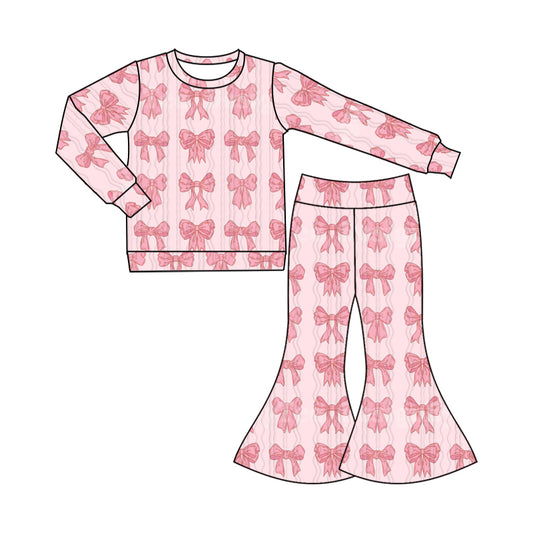 9.24 custom each style moq 5eta 4-6week baby girls clothes bow pink long sleeve pants sets