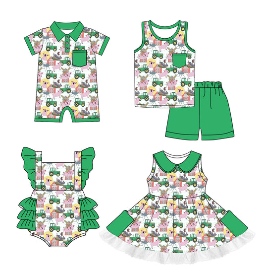 1.2 custom each style moq 5eta 4-6week Sibling Sister baby girl short sleeve shorts sets and girls romper and boy romper and dress match design