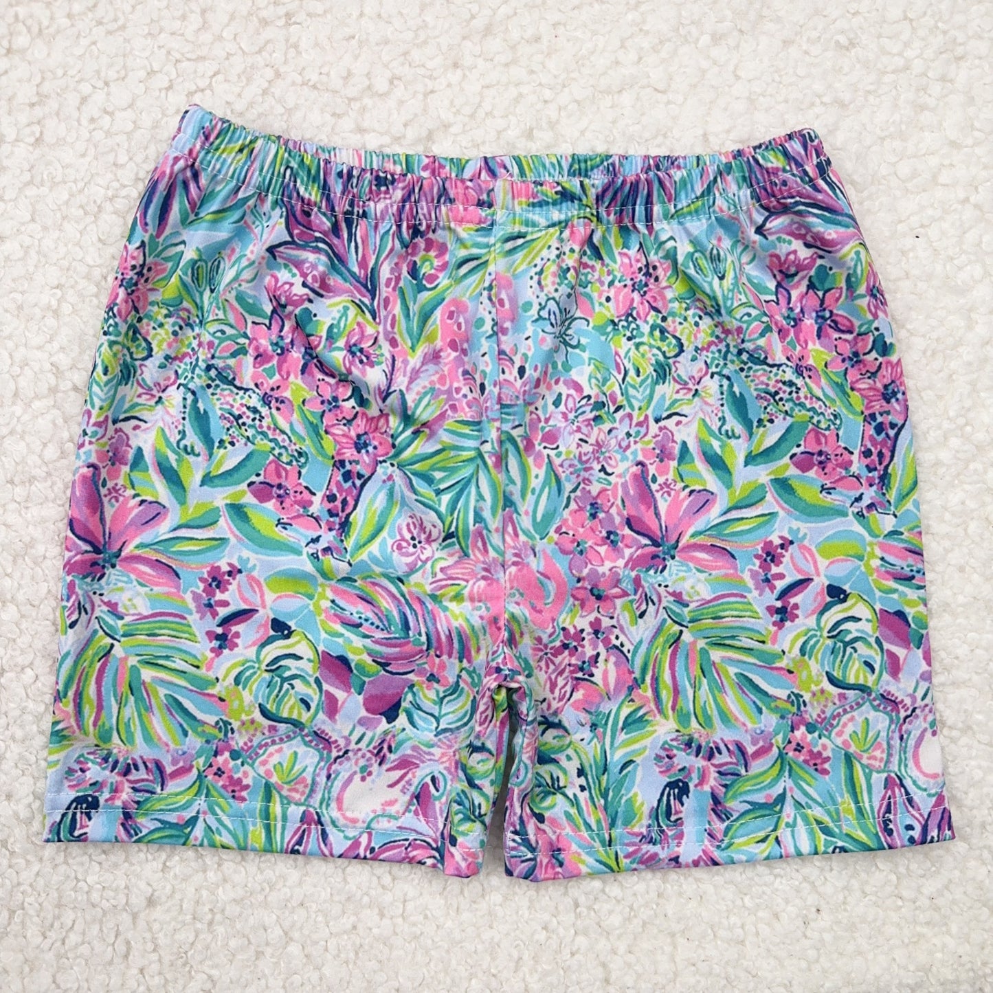 RTS SALES NO MOQ粉紫色花朵蓝绿色叶子短裤Pink and purple flower blue and green leaf shorts