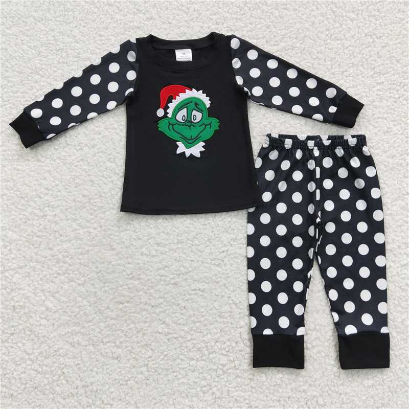 RTS NO MOQ（In Stock) 6 B13-17 Embroidered Christmas Long Sleeve Pants Set