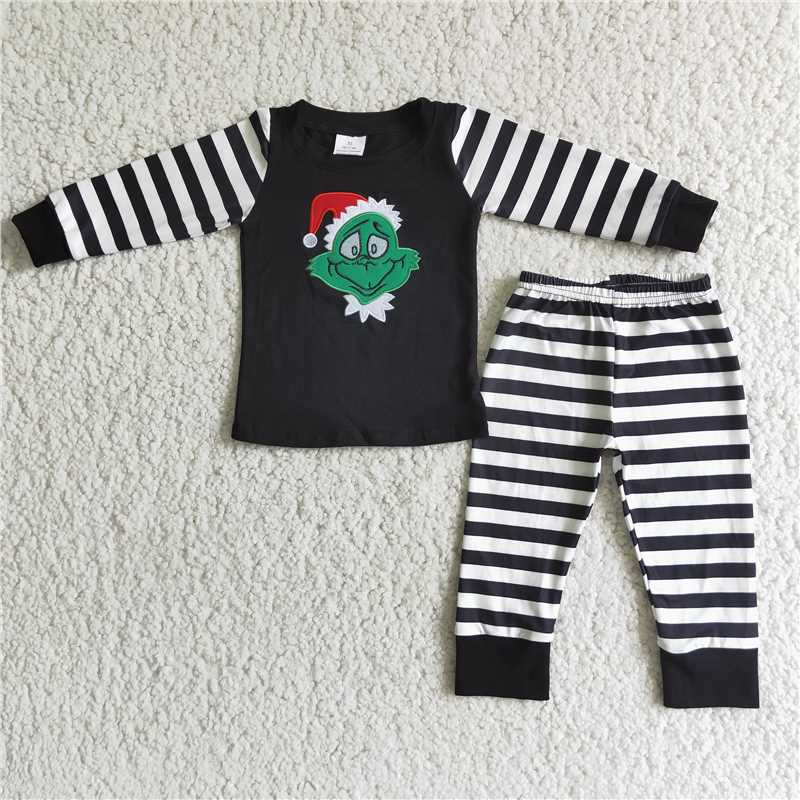 RTS NO MOQ（In Stock ) 6 B7-17 Embroidered Christmas long sleeve pants set