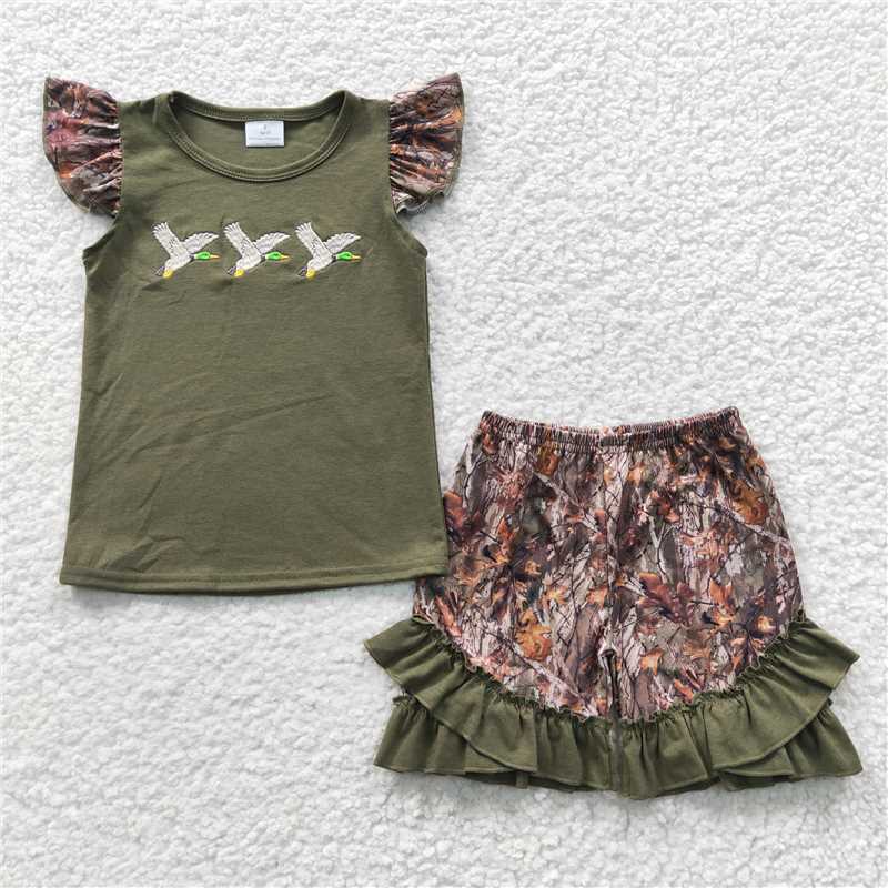 RTS Boys and girls Embroidered duck camouflage Short Sleeve Shorts sets rompers