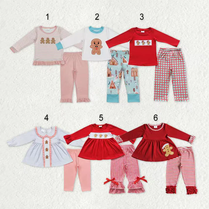 RTS NO MOQ Sibling Baby girls boy clothes Embroidery Christmas long-sleeved trousers suits
