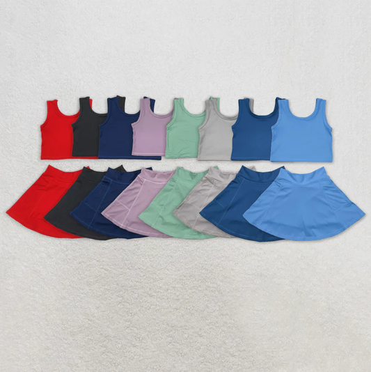 RTS NO MOQ baby girl clothes Solid red sleeveless skirt yoga set