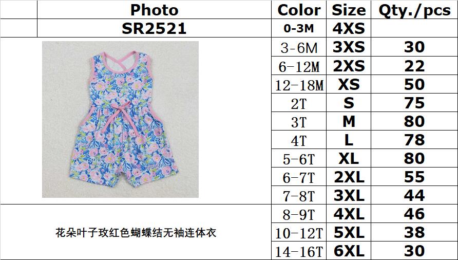 RTS NO MOQ ETA 5/7days Arrived SR2521 Flower leaves rose red bow sleeveless jumpsuit