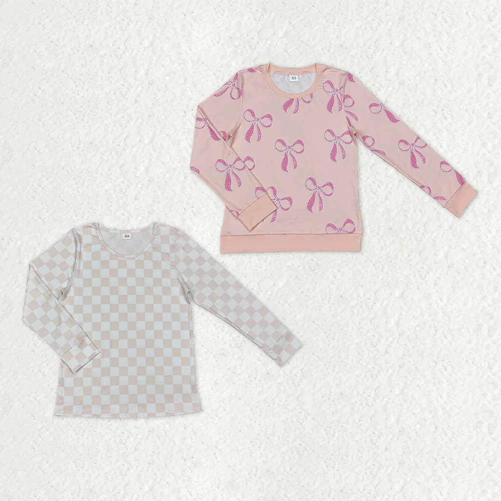 RTS NO MOQ Sibling adult clothes Festival Bow long sleeve tops