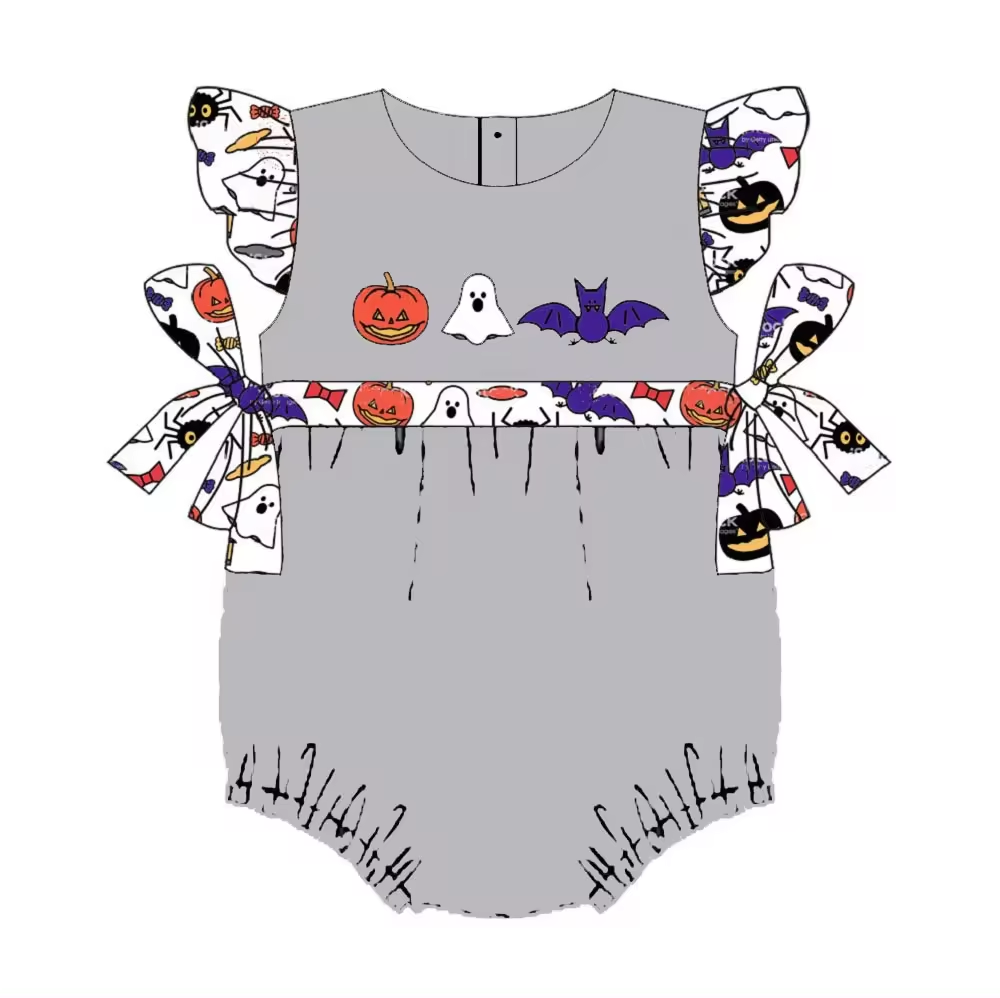 5.14custom each style moq 5eta 4-5week Sibling Sister Halloween style prints gray girls and boys outfits and baby romper match family design