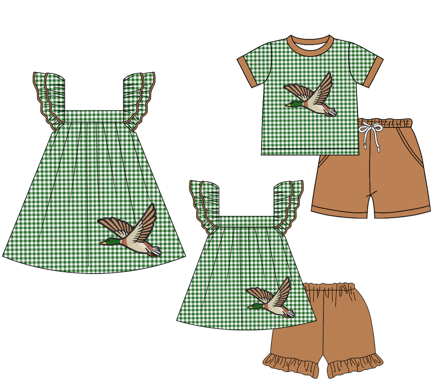 1.24 custom each style moq 5eta 4-6week Sibling Sister duck baby girl short sleeve shorts sets and sets 2 and dress match design