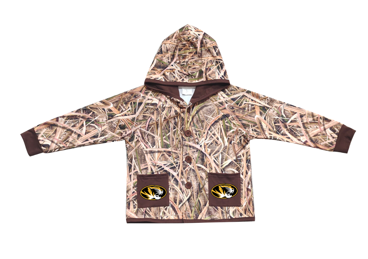 Custom moq 5 mix size milk silk baby boys clothes team summer camouflage button hooded long sleeve top-25.11.25