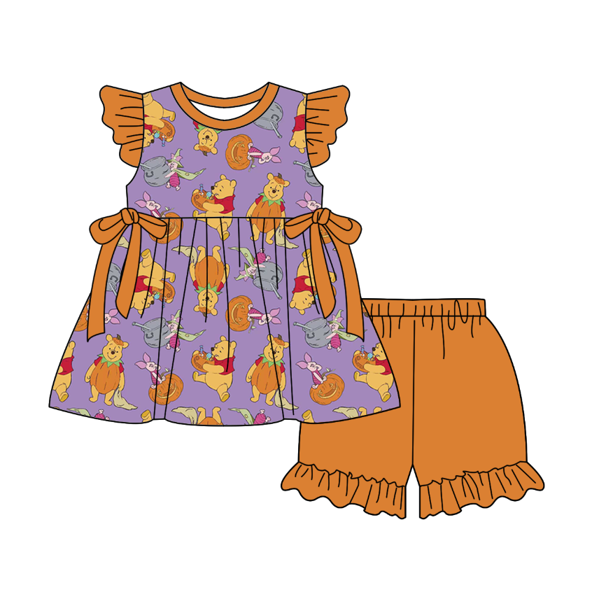 Custom moq 5 mix size milk silk baby girl boy clothes cartoon short sleeve shorts sets 2 and dresses and top